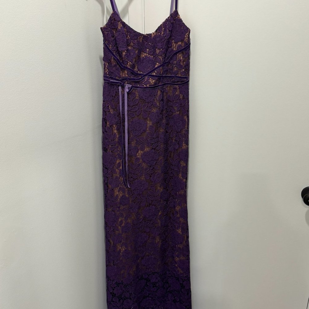 $795 Marchesa Notte Women's Purple Laced Sleeveless Scoop Neck Gown Dress Size 4